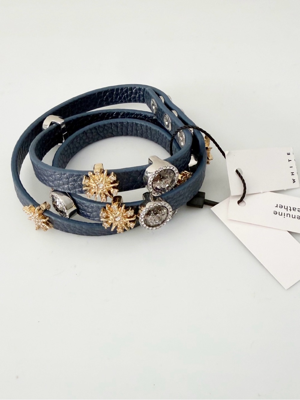 WHBM Blue Leather Charms Wrap Bracelet NWT